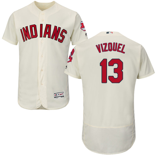 Indians #13 Omar Vizquel Cream Flexbase Authentic Collection Stitched MLB Jersey - Click Image to Close